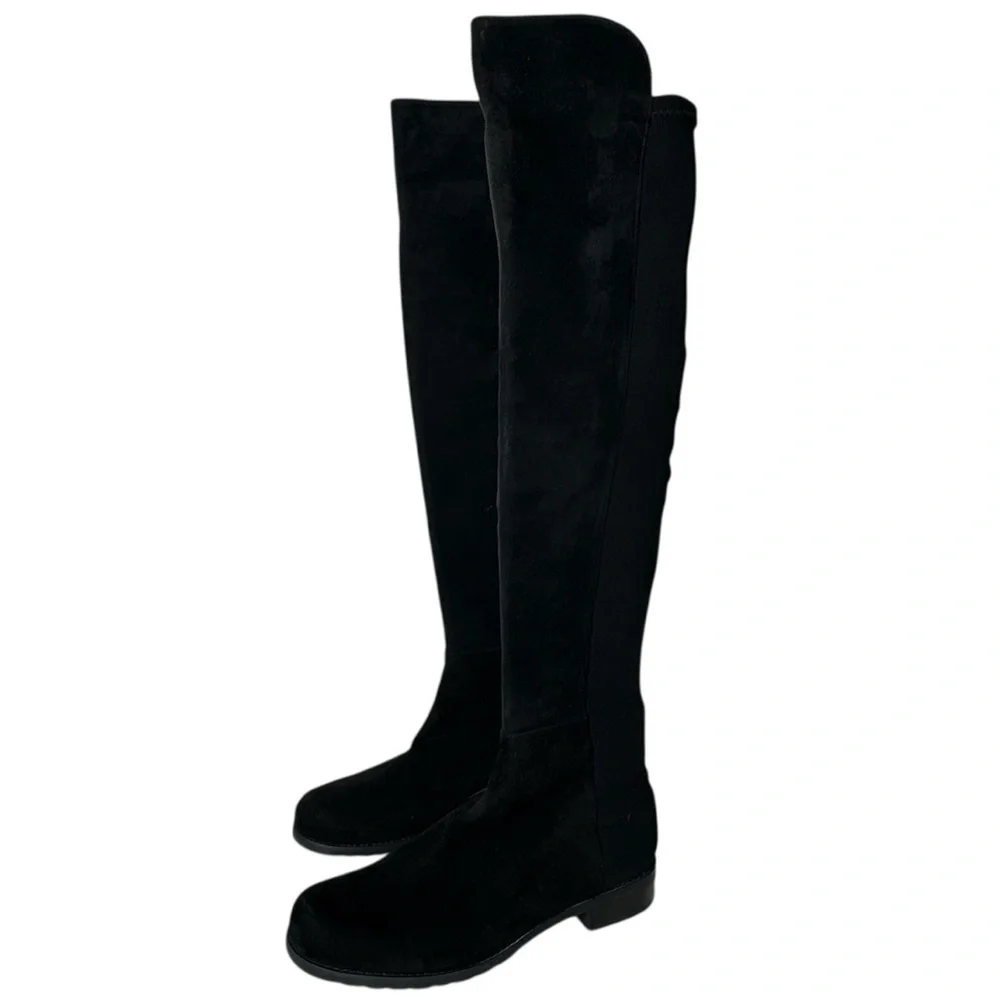 Stuart Weitzman Black Suede 5050 Over the Knee Pull-On With Stretch Back Boots